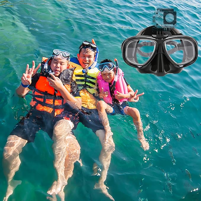 Nearsighted Snorkel Gear, Nearsighted Dry Snorkel Mask Set for Adult Youth, Nearsighted Anti Fog Diving Mask with Detachable Camera Mount & Adjustable Strap for Scuba Diving, Snorkeling, Freediving