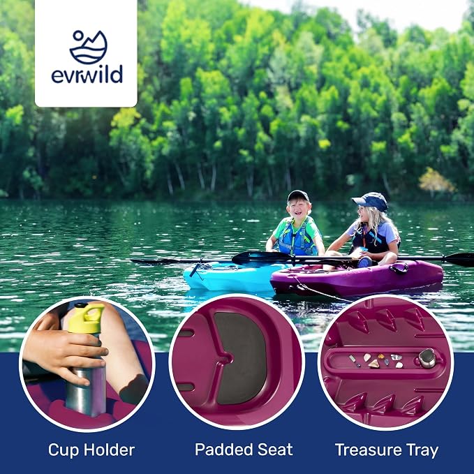 Evrwild Kids 6.5ft Kayak with Paddle, Lightweight Premium & Stable, 3-Level Footrest, Sit On Top for Youth to Teen Up to 130lbs