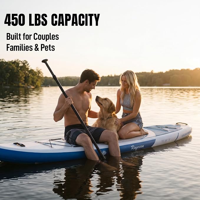 Inflatable Stand Up Paddle Board 11'×34" Extra Wide SUP, Ultra-Stable for Adults & Dog, 450lbs, Dual Chamber Pump, Fiberglass Paddle, Military Grade Dual Layer