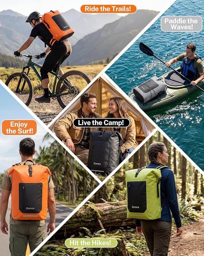 Gonex Ultralight Waterproof TPU Backpack, 35L Roll Top Dry Bag with Comfortable Padded Back Panel for Kayaking Boating Camping Fishing Travel,Green