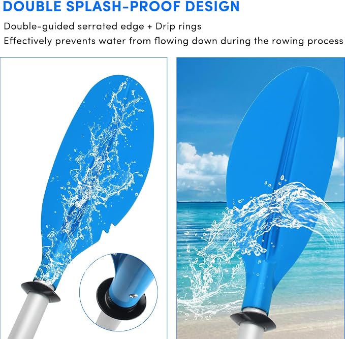Kayak Paddle,88in 4 Pieces Boat Oars Kayak Paddles,Heavy Duty Aluminum Alloy Shaft Float Lightweight Detachable Adjustable Fishing Kayak Paddle for Adults with Paddle Leash(8 Color ，1Pack,2Pack)