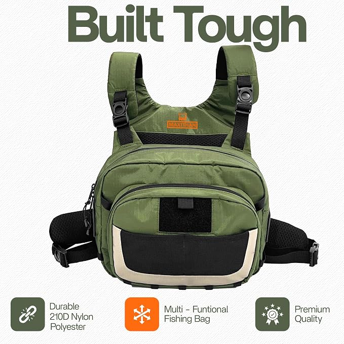 Whitewater Fly Fishing Chest Pack - Versatile Chest Bag for Fishing with Magnetic Front Pocket, Multiple Storage Compartments, and Adjustable Straps - Fly Fishing Backpack and Chest Tackle Bag