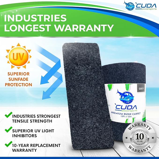 Cuda Boat Trailer Bunk Carpet 18 Inch Wide x 150ft-PREMIUM Marine Trailer Bunk Carpet Marine Grade Parts Accessories Gray Grey Charcoal Lift Runners Covers Waterproof