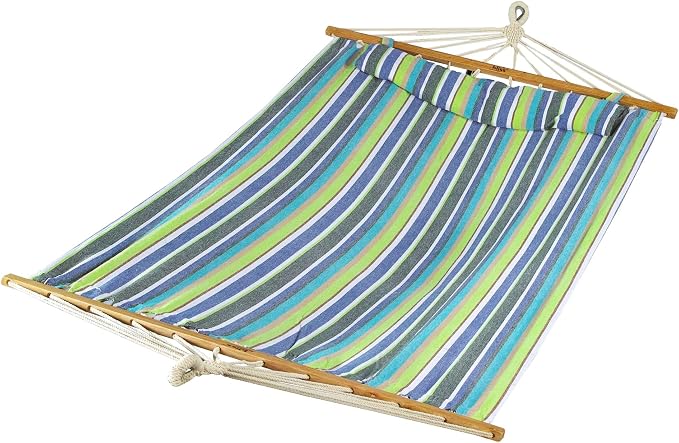 Bliss Hammocks BH-404G 48in Wide Caribbean Hammock w/Pillow, Poolside Patio Backyard Hammock, Includes Straps & Chains, Eco Friendly Polyester & Cotton Blend, 265 Pound Capacity, Candy Stripe
