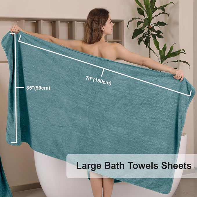 CHINO Turquoise Bath Towels Set of 8, 2 Oversized Towels/2 Hand Towels/4 Washcloths,600 GSM Bathroom Towel Large, Quick Dry Towel Soft Absorbent Shower Towels Luxury Bath Hotel Towel Set Collection