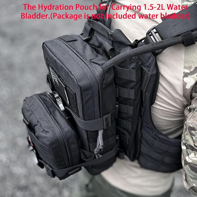 Tactical Mini Molle Hydration Pack,Molle Hydration Carrier with IFAK Pouch&US Flag&Med Patch,Hydropack for 2L Water Bladder