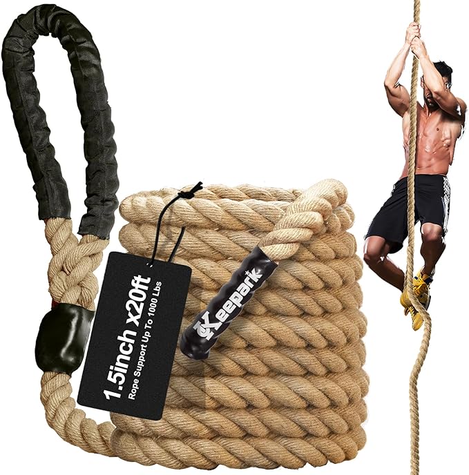 Climbing Rope Gym Exercise Ropes - 1.5 Inch Diameter 10FT 15FT 20FT 25FT 30FT 35FT 40FT 50FT Climb Rope for Fitness & Strength Training, Workout Climbing Rope for Adults Kids Home Indoor or Outdoor