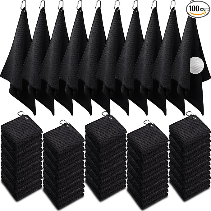 Batiyeer Golf Towels Bulk for Bags, 16"x16" Microfiber Waffle Pattern Golf Towel with Clip for Tournament, Club, Fitness
