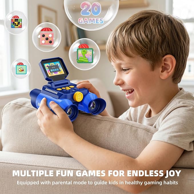 Binoculars for Kids with Night Vision, 2.4" IPS Screen Digital Binoculars with 20 Games & 8GB SD Card, 10X Optical Zoom, Rechargeable STEM Outdoor Toys Gifts for 4-12 Year Old Boys Girls