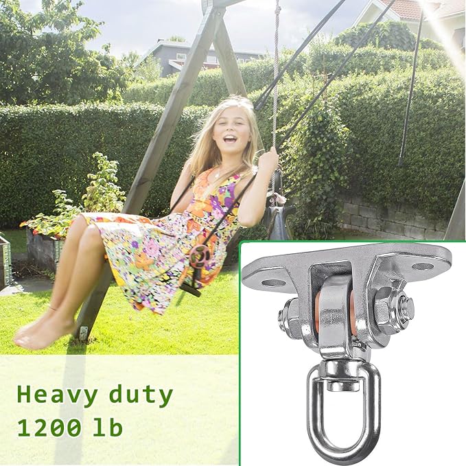Heavy Duty Swing Hanger Stainless Steel 304 Antirust,1200 lb Capacity 360° Silent Rotation, Playground Porch Swing Set Indoor Outdoor, Patent Design