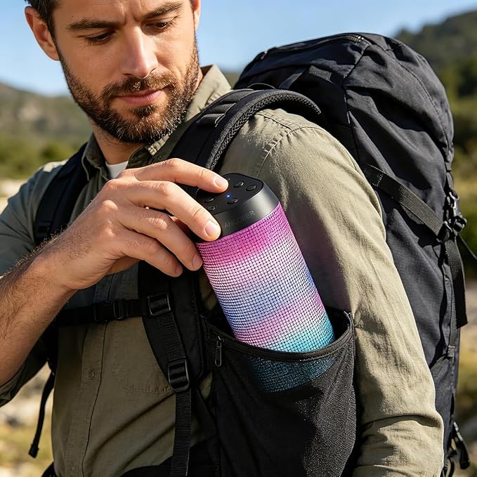 Portable Bluetooth Speaker Powerful HD Loud Sound, LED Lights, IPX4 Wateproof, 24H Playtime, Wireless TWS Pairing, Built-in Mic, for Home/Outdoor/Party, Birthday Gifts for Father Men Dad Husband