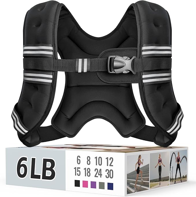 Zeerun Weighted Vest, 6lb/8lb/10lb/12lb/15lb/18lb/20lb/24lb/30lb for Men Women, Reflective Stripe Adjustable Buckle, Comfortable Durable Rucking Vest for Walking Running Strength Training
