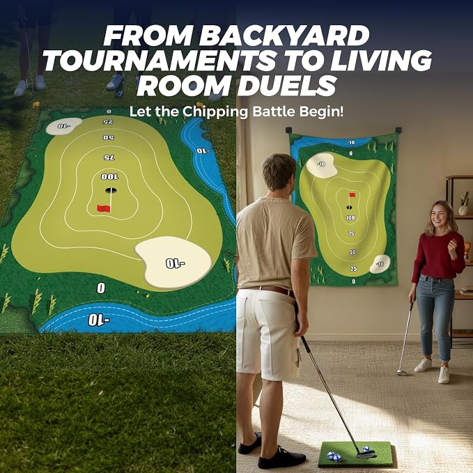 TOY Life Chipping Golf Practice Mats Golf Game Training Mat Indoor Outdoor Games for Adults Family Kids Outdoor Play Equipment Stick Chip Golf Set Backyard Game(Patented)