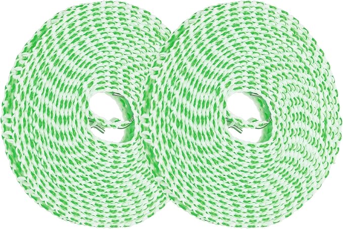uxcell 2 Pcs Portable Travel Clothesline, 16.4ft Clothes Line Outdoors Travel Hanger Foldable Clothesline Rope with Hooks for Camping Hotel Backyard Home Cruise Ship, Green