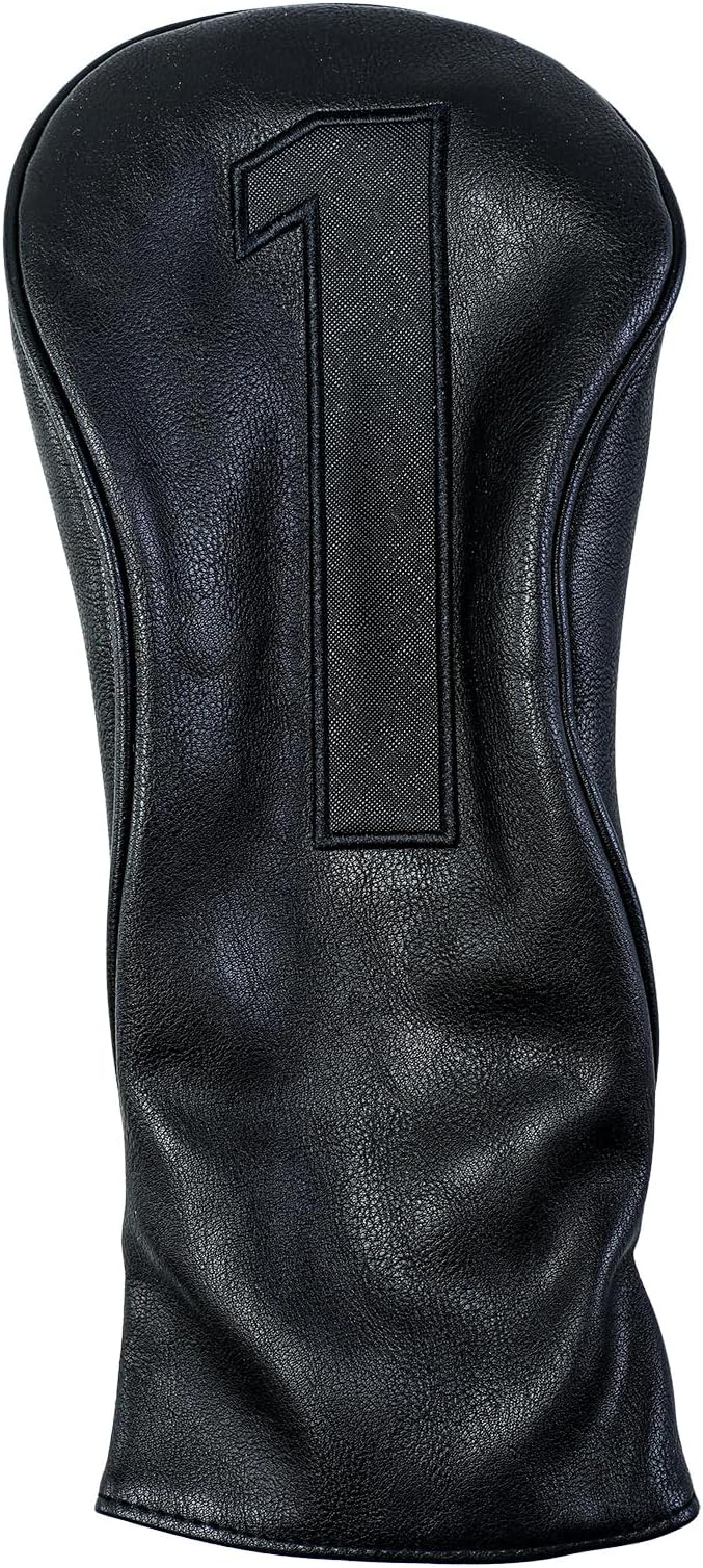 Golf Club Covers – Blackout Leather Driver Headcover, Fairway Wood, 3 Wood, Hybrid, Fits Mallet Blade Putter Head Covers Alignment Stick Cover