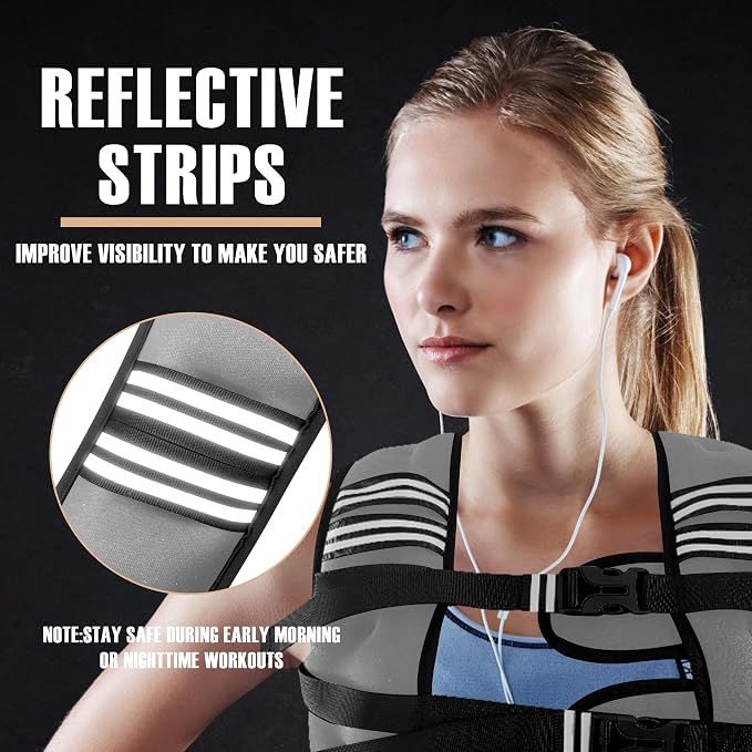NATURELUX Weighted Vest Men or Women - 5/10/15/20/25/30lbs Weights with Reflective Stripe, Weighted Vest for Workout Equipment for Strength Training Running - Walking Weight Loss