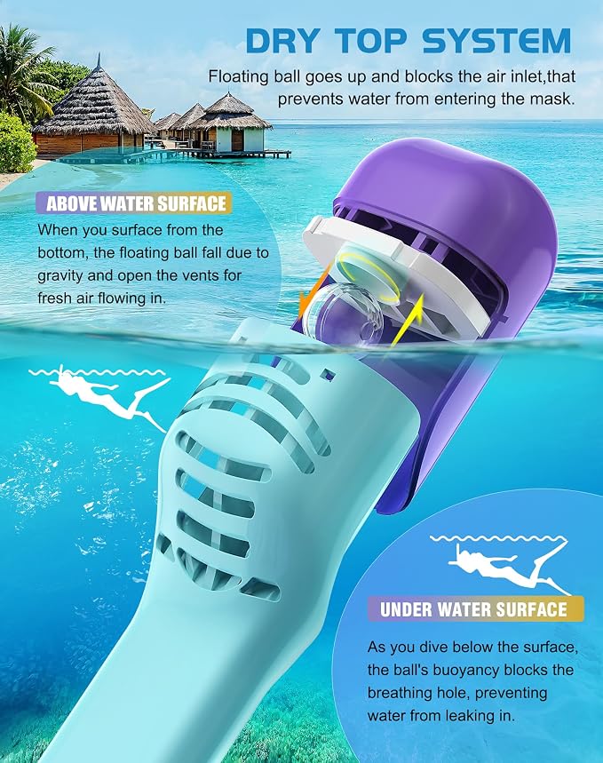 Greatever Full Face Snorkel Mask, Snorkeling Gear for Adults with Latest Dry Top Breathing System and Detachable Camera Mount, Foldable Snorkel Set for Family Snorkeling Trips, Anti-Fog & Anti-Leak