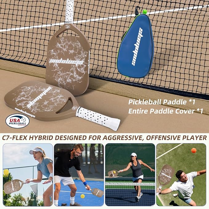 Pro Pickleball Paddle| T700 Carbon Fiber Pickleball Paddles with 16mm Polymer Honeycomb Core & Overgrips| Premium Pickle Ball Racket Enhanced Control & Spin & Power| USAPA Approved