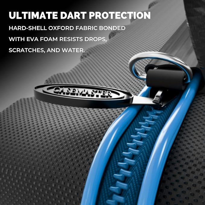 Casemaster Maxx 8 Dart Case, Holds 24 Steel Tip or Soft Tip Darts Fully Assembled, Hard Shell EVA Darts Case, 20 Accessory Pockets, Blue
