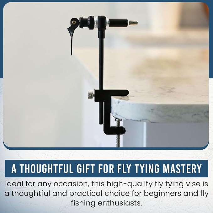 Rotary Fly Tying Vise for Beginners – 360° Sturdy Clamp Base Black Fly Vise/Complete Fly Fishing Tools Kit | Fly Tying Materials Kit | Fly Tying Kit Accessories for Fishing Enthusiasts