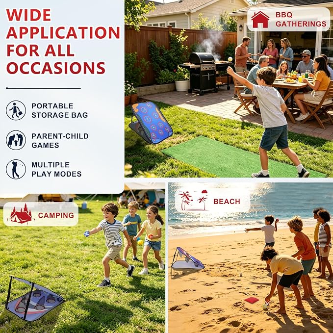 Collapsible Cornhole Board Set, AYAMAYA 2 x 3ft Portable Double Sided Corn Hole Games & Golf Game, Camping Games with 8 Bean Bags & 12 Sticky Balls for Outdoor Beach Lawn Yard Family Party Toys