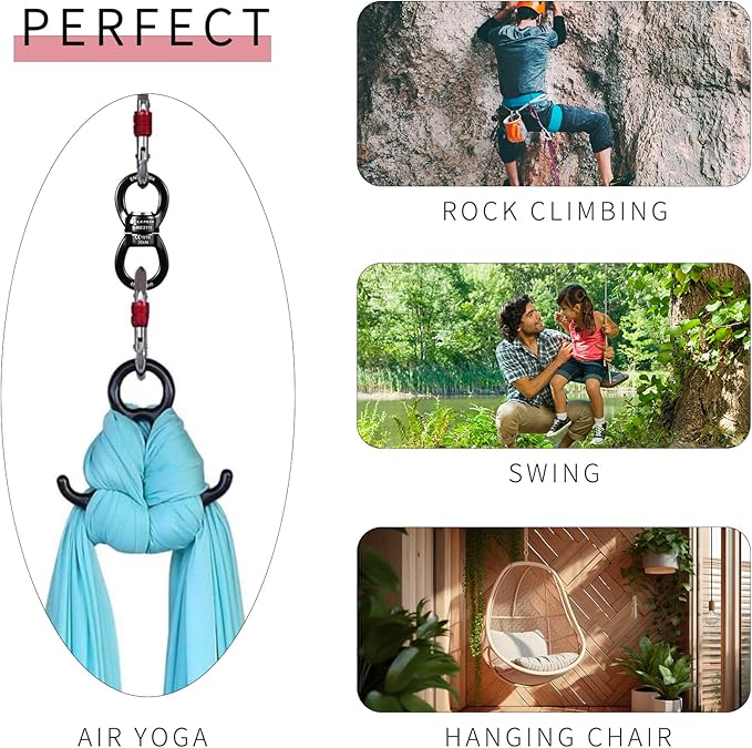 35kN Swing Swivel, CE Certified 360°Rotational Device, Silent Hanging Accessory for Tree Swing, Aerial Dance