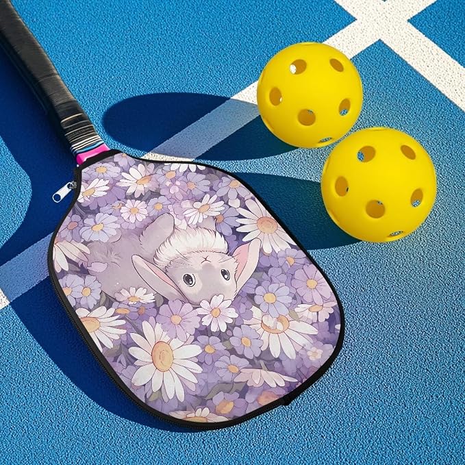 Bunny Pickle Ball Paddle Cover with Zipper 2 Pack Racket Sleeve Portable Pickleball Sports Equipment Case Portable Paddle Covers Fits All Pickleball Paddle Shapes and Sizes Easter Gifts