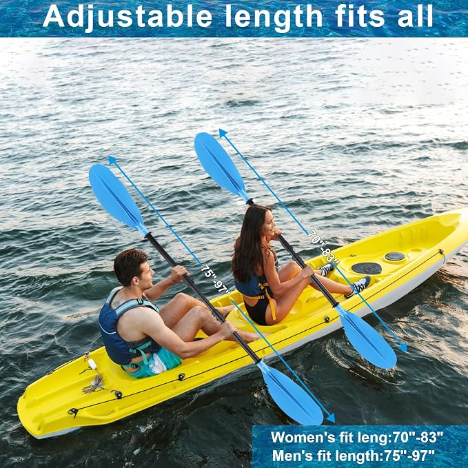 Kayak Paddles with Paddle Leash, Kayaking Oars 70in/178cm-97in/246cm Kayaking Canoeing Boating for Surfing Oar Fishing Lightweight Paddling Blades Kayak Paddles for Adults Heavy-Duty and Durable