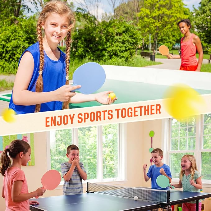 Junkin 16 Pcs Bulk Plastic Table Tennis Paddle Set Multi Color Sports Table Tennis Rackets Paddles Portable Equipment Accessories for Indoor Outdoor Games, Easy Grip and Light Spin