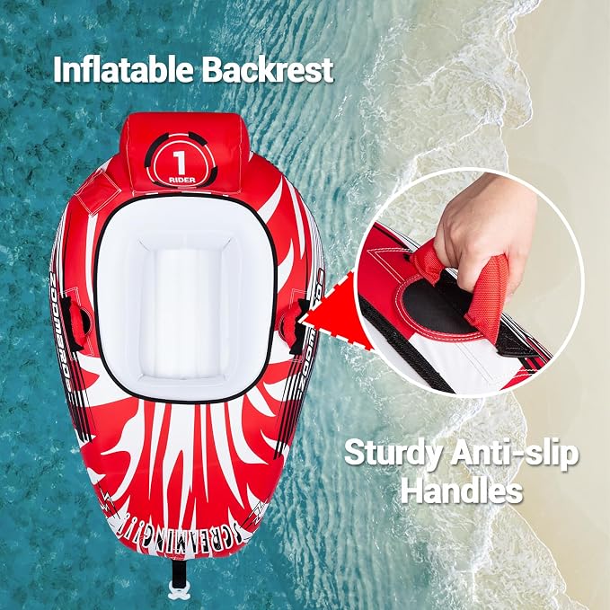 ZOOMBROS Towable Tube for Boating 2-Person, Secure Cockpit Seating for Kids & Family Safety, Heavy-Duty Water Sport Towables Large Capacity with Quick Connector, Less Drag