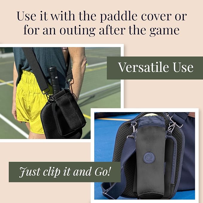 Posh Pickler Clip-On Expandable Neoprene Pouch with Zipper, Weather-Resistant Design, Secure Storage for Keys, Card, Compatible with Crossbody Paddle Cover & Strap, pickleball gifts 7.7" L x 5" W