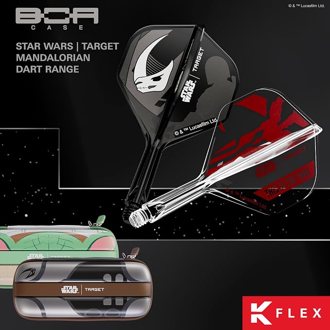 Target Darts Star Wars Mandalorian K Flex Integrated Dart Flights & Shafts | Character Inspired Pack of 3 K-Flex, No.2 & No.6 | Short, Intermediate & Medium Disney Kflex Accessories