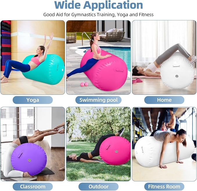 Air Roller Gymnastics, 47.2x23.6"/47.2x31.5" Inflatable Air Tumble Barrel, Back Handspring Training Gymnastics Barrel for Tumbling Cheerleading Yoga Gym with Manual Air Pump Indoor&Outdoor Use
