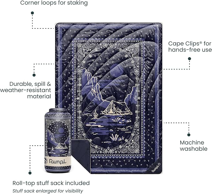 Rumpl Original Puffy 1-Person Blanket for Camping and Outdoors, Midnight Mesa Bandana