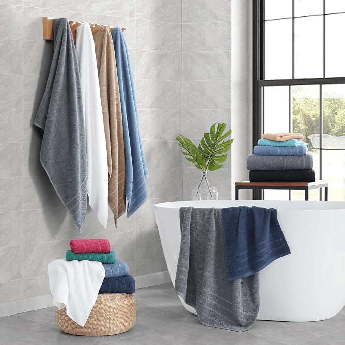 Casa Platino 100% Cotton Bath Towels Set of 4 (30"x60") - Ring Spun Mercerized Cotton Bathroom Towel Set - Quick Dry, Soft & Absorbent Large Bath Towels - Holds Well After Multiple Washes - Aqua Sky