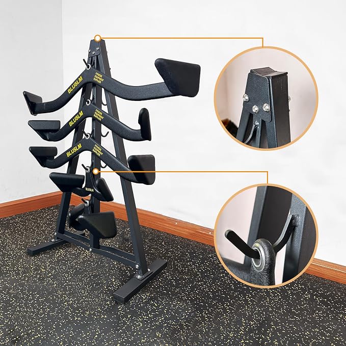 BLUSLM Lat Pull Down Bar Gym Accessory Rack, Lat Pulldown Attachments Cable Attachment Storage Rack for Mag Grip - Home Gym Fitness Heavy Duty A-Frame Stand