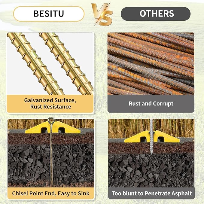 23 Inch Rebar Stakes,Metal Stake Ground,Ground Anchor,Heavy DutyTent Stakes,Baking Paint Metal Stakes,Tent Stake,Ground Stakes,0.5 Inch Diamete (10 Pack), Outdoor Travel