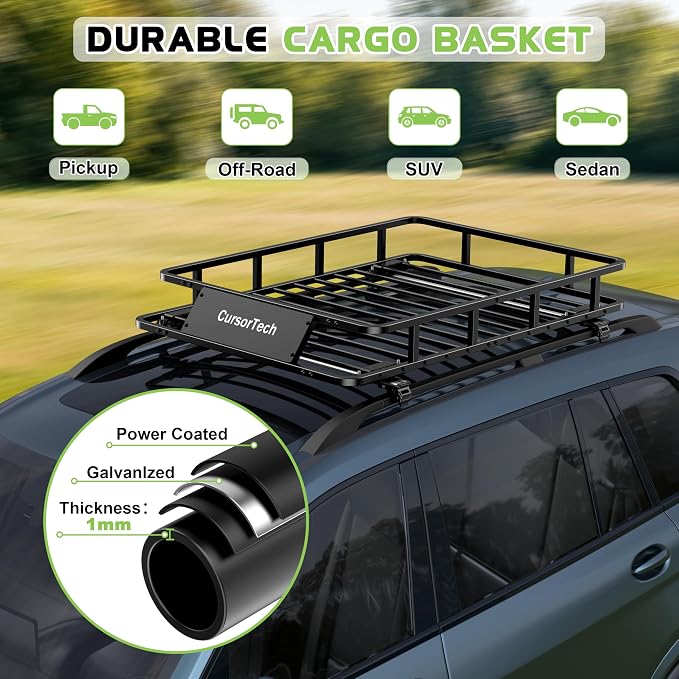 Roof Rack Basket 51" x 36" Heavy Duty Roof Cargo Basket 300 lbs Capacity Steel Roof Basket Vehicle Cargo Rack Luggage Holder Rack for SUV Truck Car Travel Camping Storage