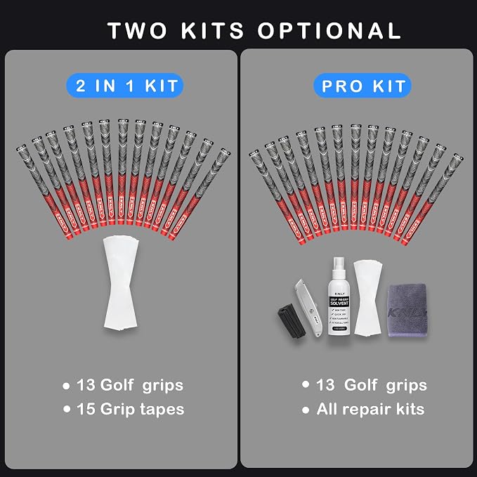 KNLY Golf Grips Set of 13,High Feedback MultiCompound Golf Club Grips,13 Grips with 15 Tapes and 13 Grips with All Repair Kits for Choice.