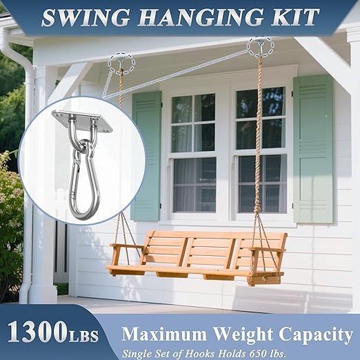 OHIYO 2PCS M10 Stainless Steel Pad Eye Hooks+2PCS M10 Snap Hooks, Heavy Duty Hammock for Hanging, 1300lbs Capacity for Swing Set, Plant Hanger, Outdoor Lights