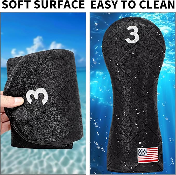 Golf Club Covers for Driver, Fairway, Hybrids - 3 Options - Golf Driver Headcover/Golf Fairway Wood Head Cover/Hybrid Headcover for Men/Women Golfer