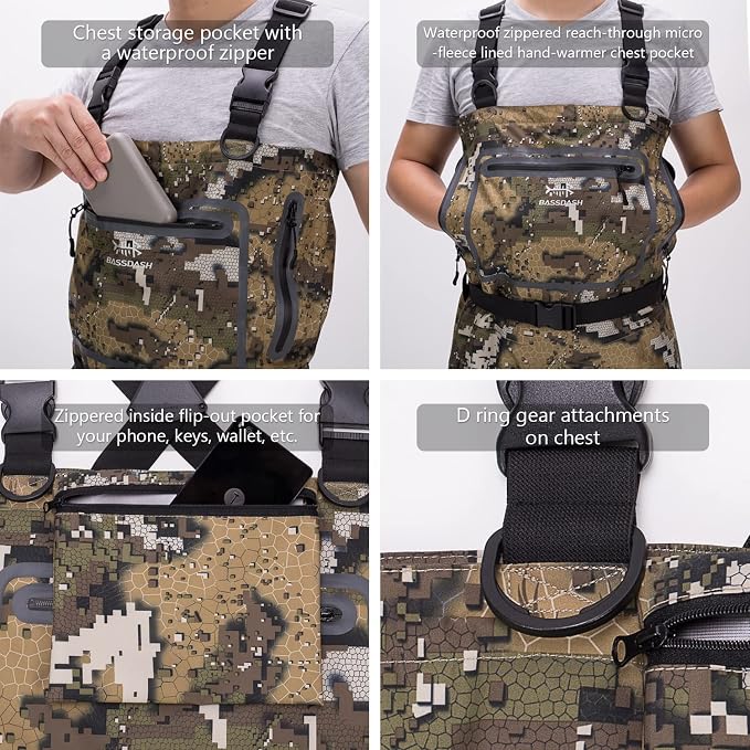 BASSDASH Breathable Ultra Lightweight Chest Stocking Foot Fishing Hunting Waders for Men
