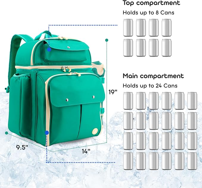 J World Picnic Backpack Cooler for 4. Insulated Picnic Basket Set with Folding Waterproof Blanket. Beach Camping Wedding Engagement Gift for Couples, Green