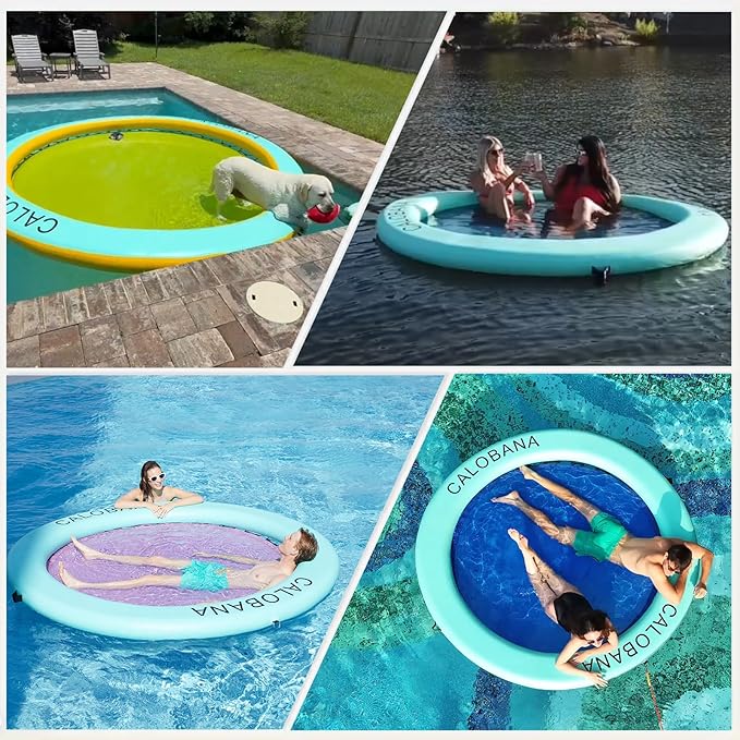 CALOBANA Round Floating Ring Inflatable Water Hammock Heavy Duty River Floats Lake Raft for Adults Tanning Pool Lounger Float Island Platform Pad Mat for Party
