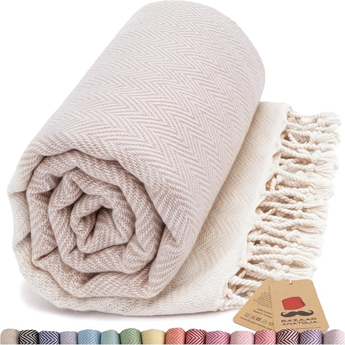 Bazaar Anatolia Turkish Beach Towel – 100% Cotton, Quick Dry, Sand Free Striped Towel for Bathroom and Travel, Sage Olive Color – Oversized 71x39 Inches – Arpa Green
