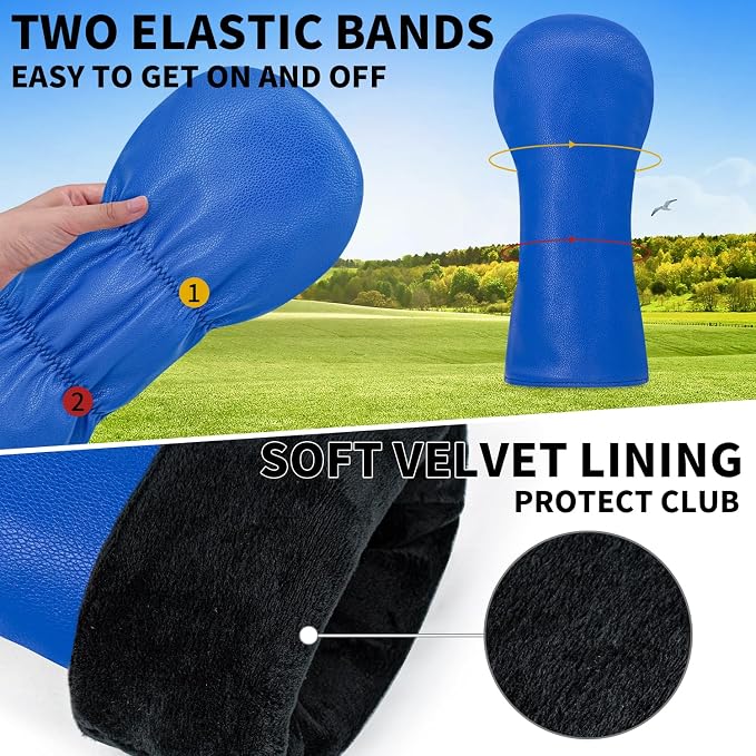 Golf Accessories Golf Club Covers for Driver, Fairway, Hybrids - Golf Driver Headcover/Golf Fairway Wood Head Cover/Hybrid Headcover for Men/Women Golfer