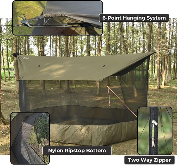 Onewind Camping Tarp Mosquito Net, Hammock Screen House, Tarp Mosquito Net Camping Lightweight Bugnet for Tarp 360 Degree Protection for Patio Backyard Hiking Backpacking, OD Green