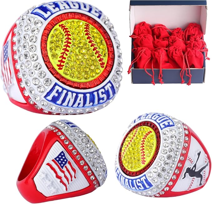 12 pcs Pack League Champions Finalist Softball Championship Awards Trophy Ring Softball Team Awards Softball Players Awards Size 9.5