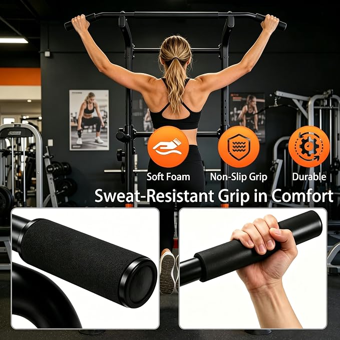Power Tower Pull Up Bar and Dip Station, 11-Height Adjustable Pull Up Bar Station for Home Gym, Multi-Function Strength Training Fitness Equipment for Pull Ups, Dips, Push Ups & Knee Raises