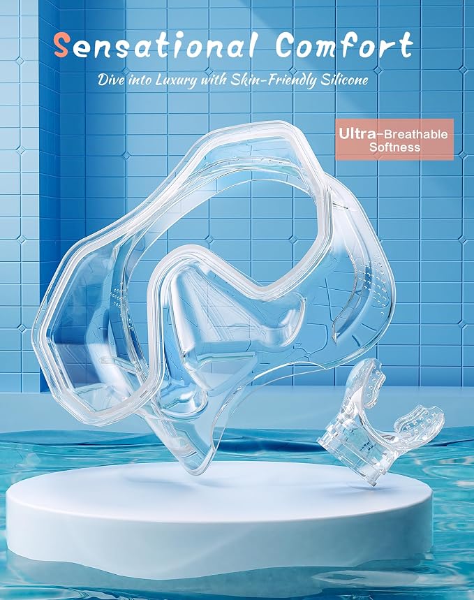 Snorkeling Gear for Adults Kids, Dry-Top Snorkel Set, 180°Panoramic Wide View Diving Mask Breathing Freely Snorkel Mask for Snorkeling Scuba Diving Swimming Travel